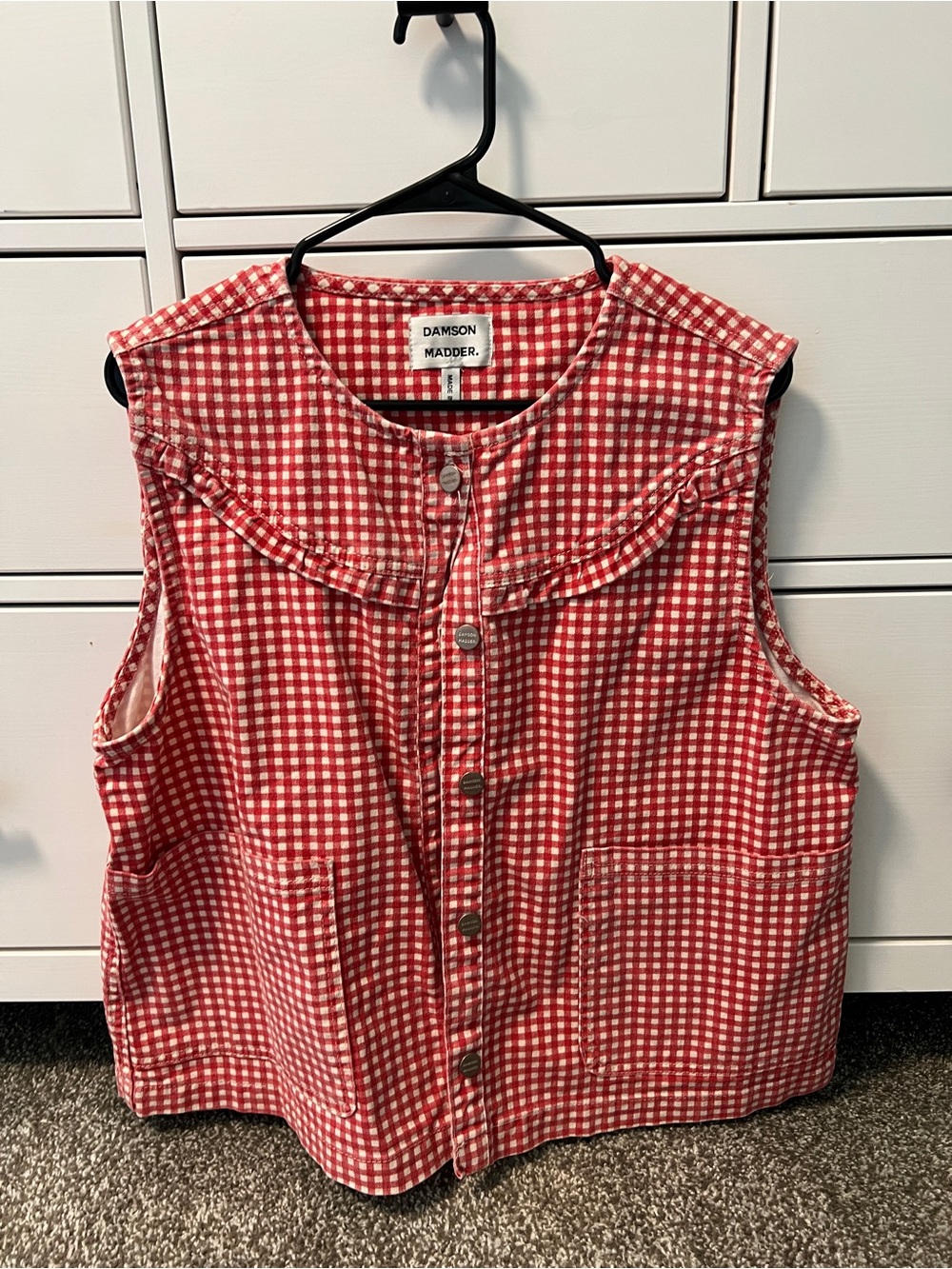 Damson Madder Mari Red Gingham Button-Front Sleeveless Top